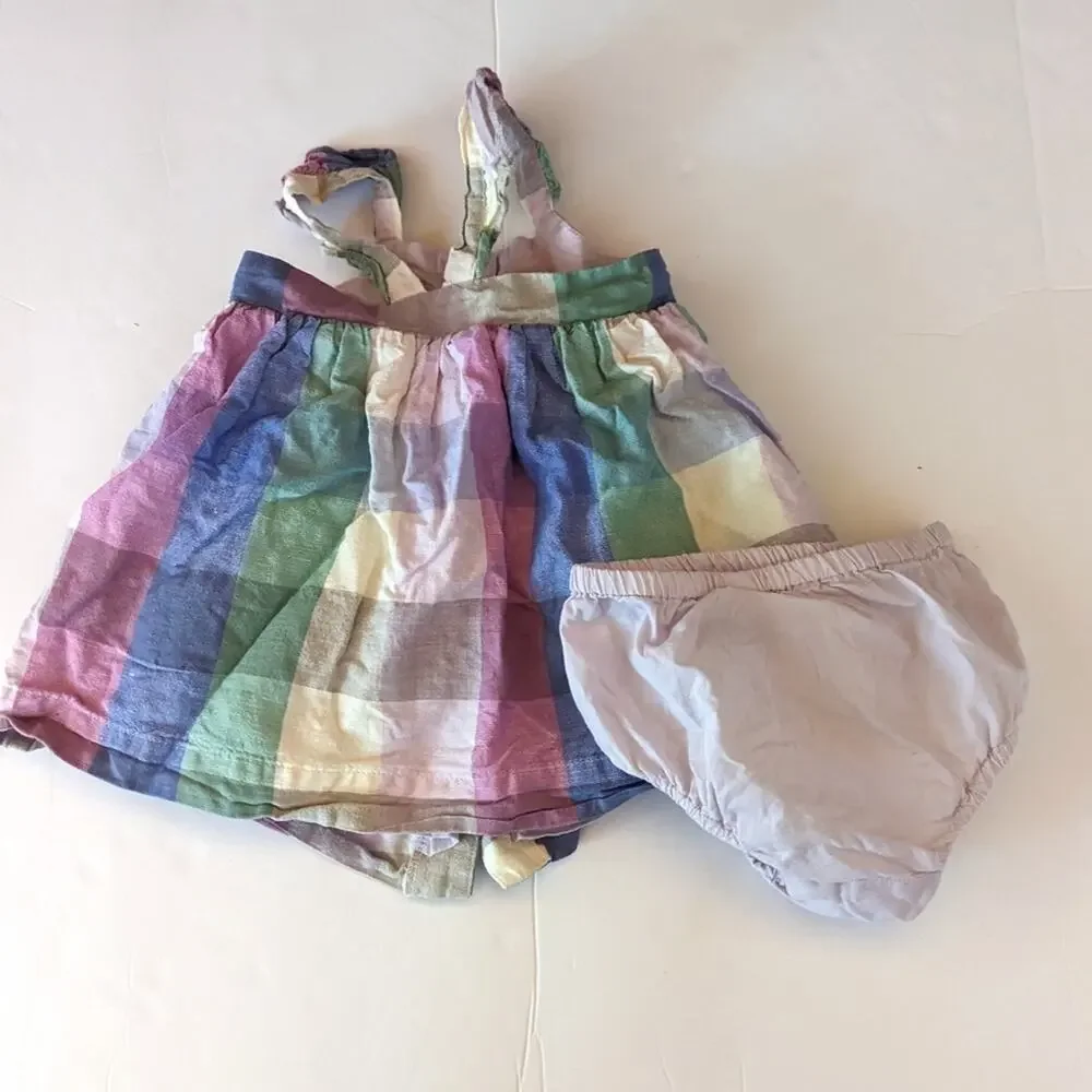 Baby Gap Sundress Girls Sz 12-18m Purple Plaid Linen Spring
